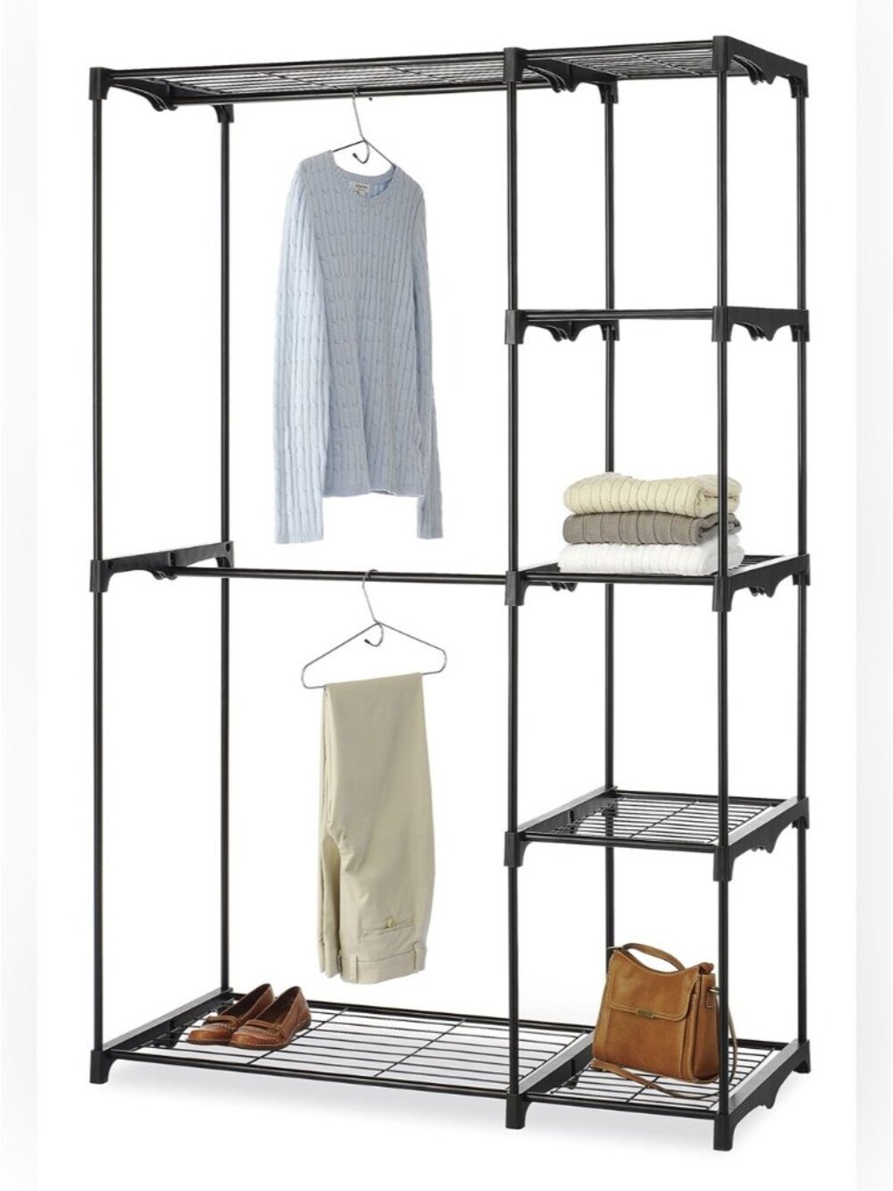 Modern Metal Portable Customizable Cube wardrobe 2 Rails 4 Shelf Durable black